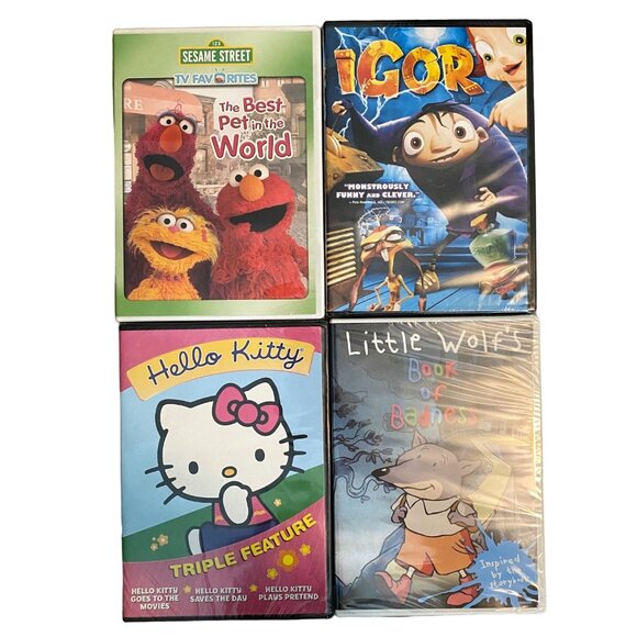 Lot of 4 Childrens DVDs Sesame Street The Best Pet in the World Igor Hello Kitty - Picture 1 of 9